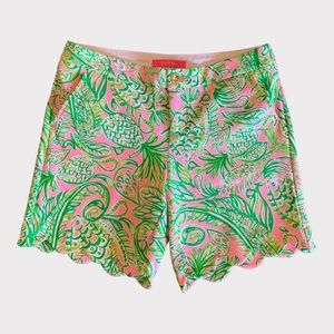 LILY PULITZER Darci Knit Scalloped Hem Shorts Pink/Green Size 0